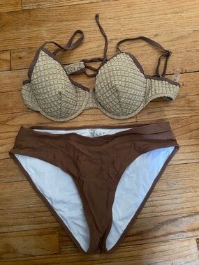 Textured Beige and Brown Two-Piece Bikini size XL